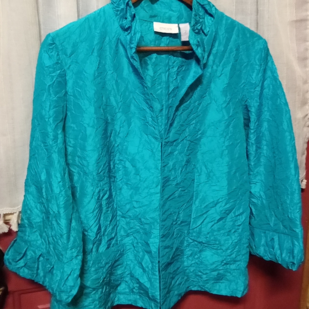 Chico's Vibrant Teal Blue Crinkle Jacket